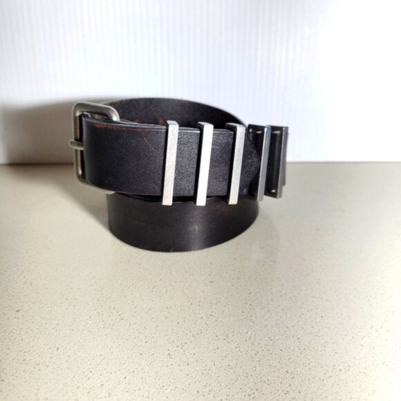 Club Monaco black leather belt with metal cage details small - Picture 3 of 6